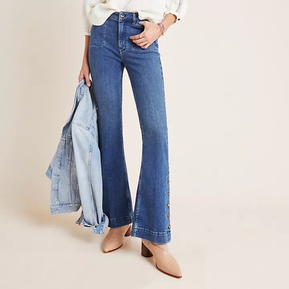 Pilcro Button-Hem High-Rise Bootcut Jeans Petite26